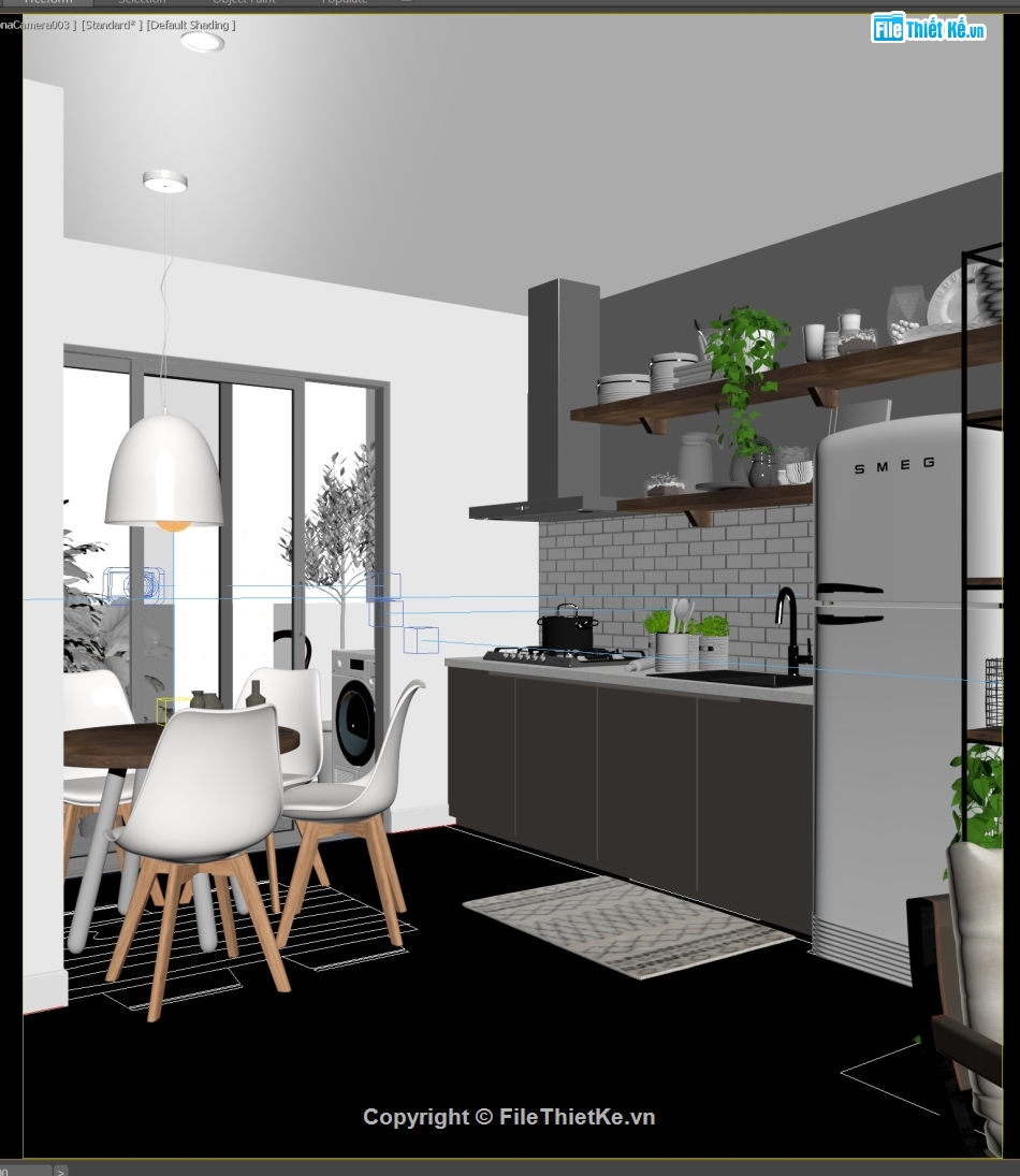 phòng bếp,phòng khách 3d,3dsmax khách bếp,scandinavian,model nội thất nhà