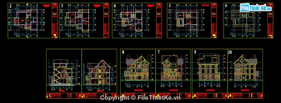 Bản vẽ biệt thự 3 tầng mái thái,kiến trúc 3 tầng 1 tum,Thiết kế biệt thự mái thái đẹp,Mẫu biệt thự mái thái,File autocad bản vẽ biệt thự 3 tầng,File Autocad kiến trúc biệt thự mái thái