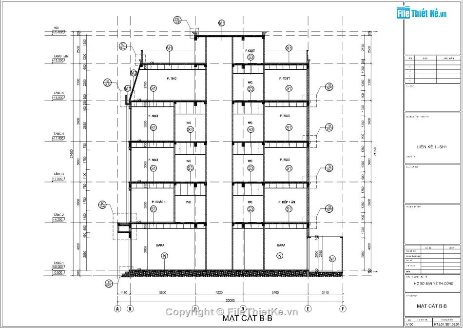 nhà phố 5 tầng 5x16m,Bản vẽ nhà phố tân cổ điển,Bản vẽ nhà liền kề 5 tầng,Thiết kế nhà phố 5 tầng,Mẫu nhà liền kề tân cổ điển,File Atuocad nhà phố 5x16m