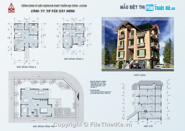 File cad Biệt thự 3 tầng,bản vẽ 3 tầng,mẫu biệt thự 3 tầng,kiến trúc biệt thự 3 tầng