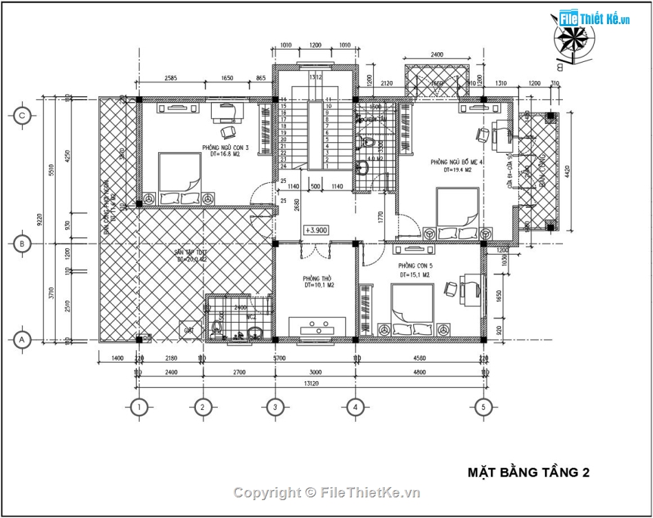 File cad biệt thự 2 tầng,Biệt thự 2 tầng mái thái,biệt thự 2 tầng 9.2x14.3m,bản vẽ biệt thự 2 tầng,autocad biệt thự 2 tầng
