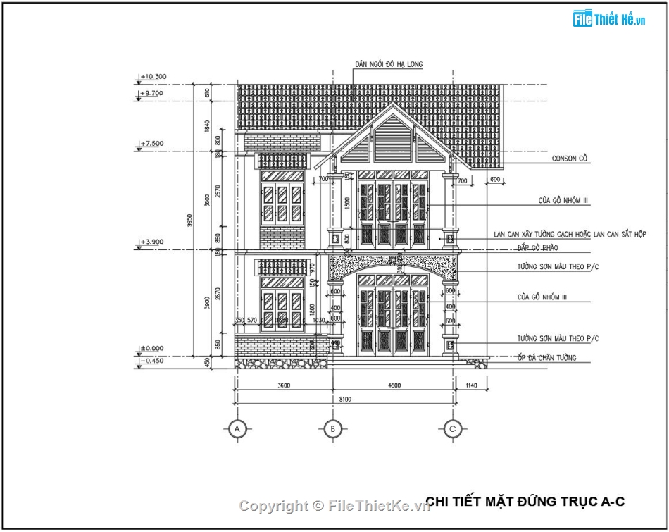 File cad biệt thự 2 tầng,Biệt thự 2 tầng mái thái,biệt thự 2 tầng 9.2x14.3m,bản vẽ biệt thự 2 tầng,autocad biệt thự 2 tầng