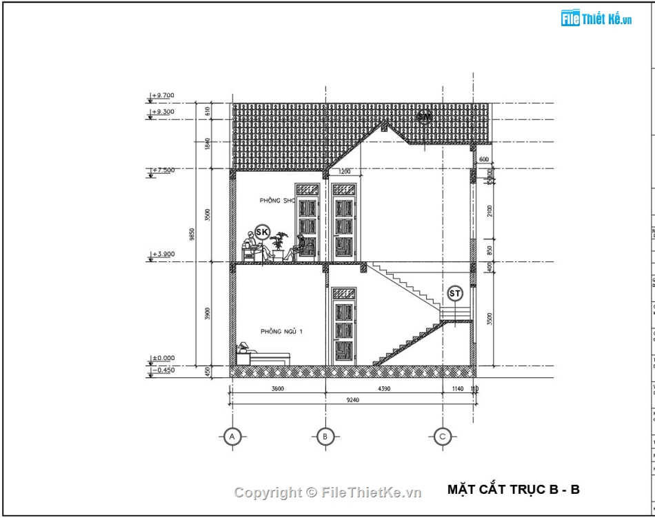 File cad biệt thự 2 tầng,Biệt thự 2 tầng mái thái,biệt thự 2 tầng 9.2x14.3m,bản vẽ biệt thự 2 tầng,autocad biệt thự 2 tầng