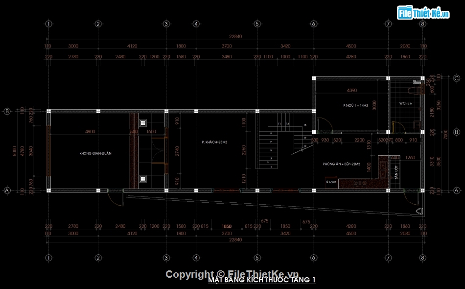 Nhà phố 3 tầng chữ L mái thái,Bản vẽ nhà phố 3 tầng,File cad nhà phố 3 tầng,Autocad nhà phố 3 tầng,Nhà phố 3 tầng 7x22.84m