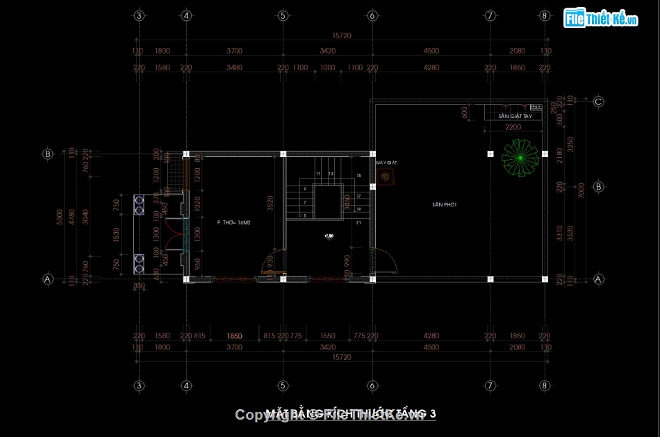 Nhà phố 3 tầng chữ L mái thái,Bản vẽ nhà phố 3 tầng,File cad nhà phố 3 tầng,Autocad nhà phố 3 tầng,Nhà phố 3 tầng 7x22.84m