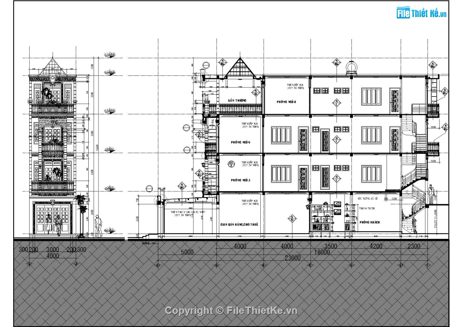 kiến trúc 4 tầng,nhà 4 tầng 4x18m,Bản vẽ nhà 4 tầng,thiết kế nhà 4 tầng,mẫu nhà ống 4 tầng,File Autocad kiến trúc nhà ống