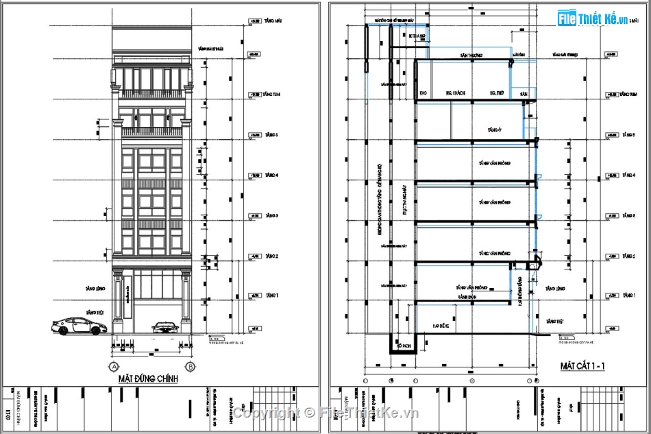 bản vẽ văn phòng,nhà ở văn phòng,Văn phòng 7 tầng,Thiết kế văn phòng nhà ở,file cad nhà ở kết hợp văn phòng,Văn phòng mặt tiền 6.5x14m