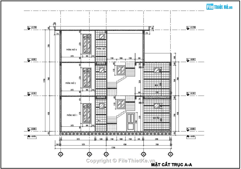 nhà phố 3 tầng file autocad,nhà phố 2.5 tầng 13x11.17m,Bản vẽ autocad mẫu nhà phố hiện đại,Biệt thự mái bằng 2 tầng file cad