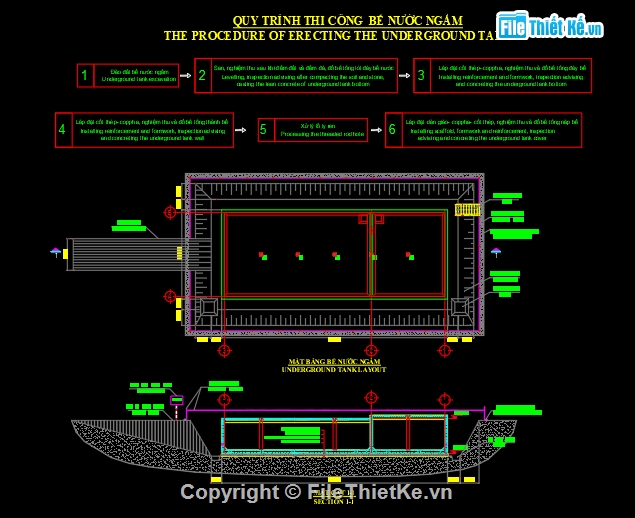 CAD biện pháp thi công bể nước,biện pháp thi công bể nước ngầm,Biện pháp thi công bể nước,cad thi công bể nước ngầm