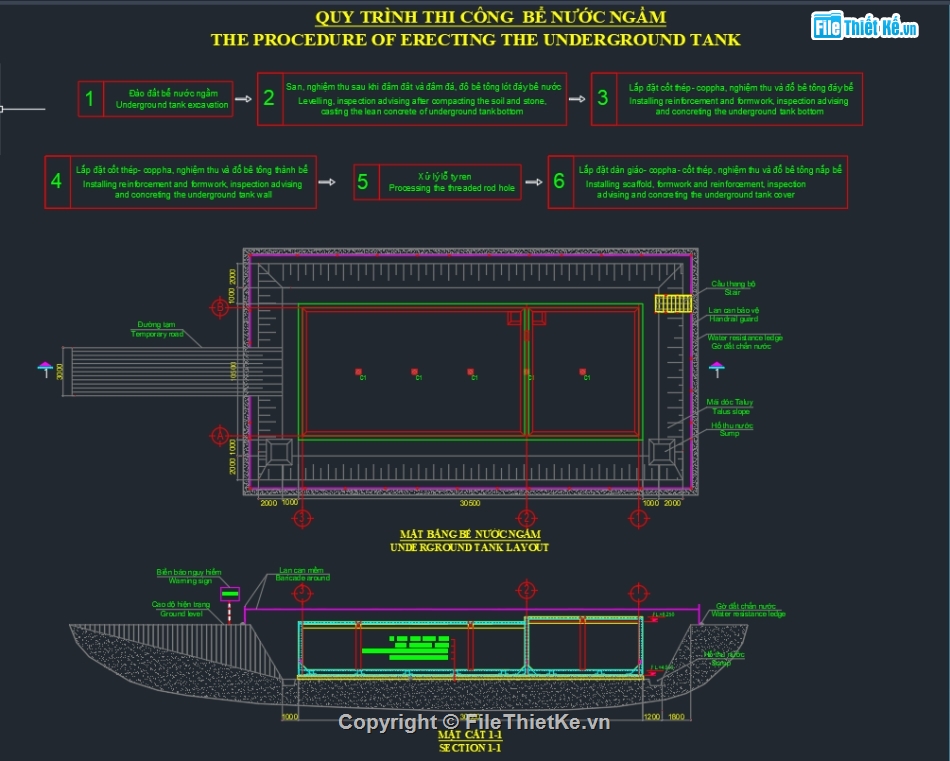 CAD biện pháp thi công bể nước,biện pháp thi công bể nước ngầm,Biện pháp thi công bể nước,cad thi công bể nước ngầm