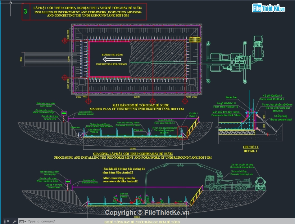 CAD biện pháp thi công bể nước,biện pháp thi công bể nước ngầm,Biện pháp thi công bể nước,cad thi công bể nước ngầm