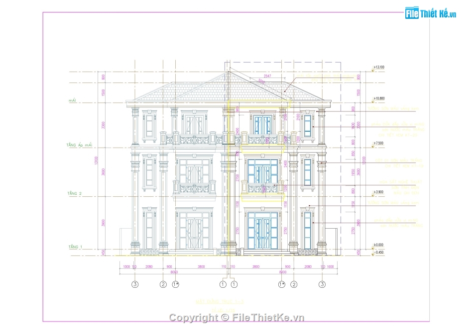 Biệt thự 3 tầng 8x18m,File cad biệt thự 3 tầng,Biệt thự 3 tầng file cad,autocad biệt thự 3 tầng,biệt thự 3 tầng file autocad