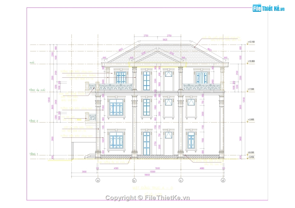 Biệt thự 3 tầng 8x18m,File cad biệt thự 3 tầng,Biệt thự 3 tầng file cad,autocad biệt thự 3 tầng,biệt thự 3 tầng file autocad