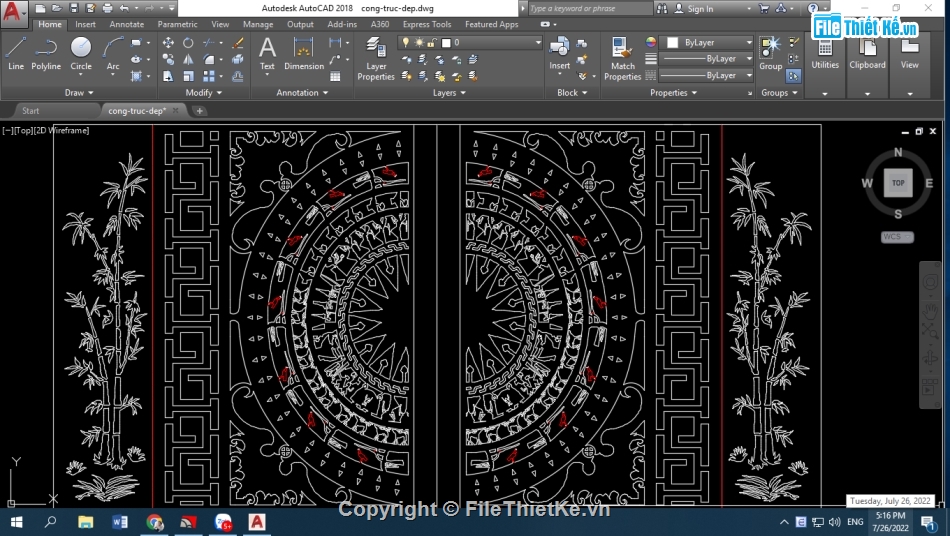 File Autocad Cắt Cnc Cổng Trúc Cực Đẹp
