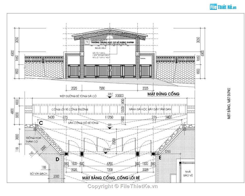 cổng trường học,bản vẽ cổng trường học,file cad cổng trường học