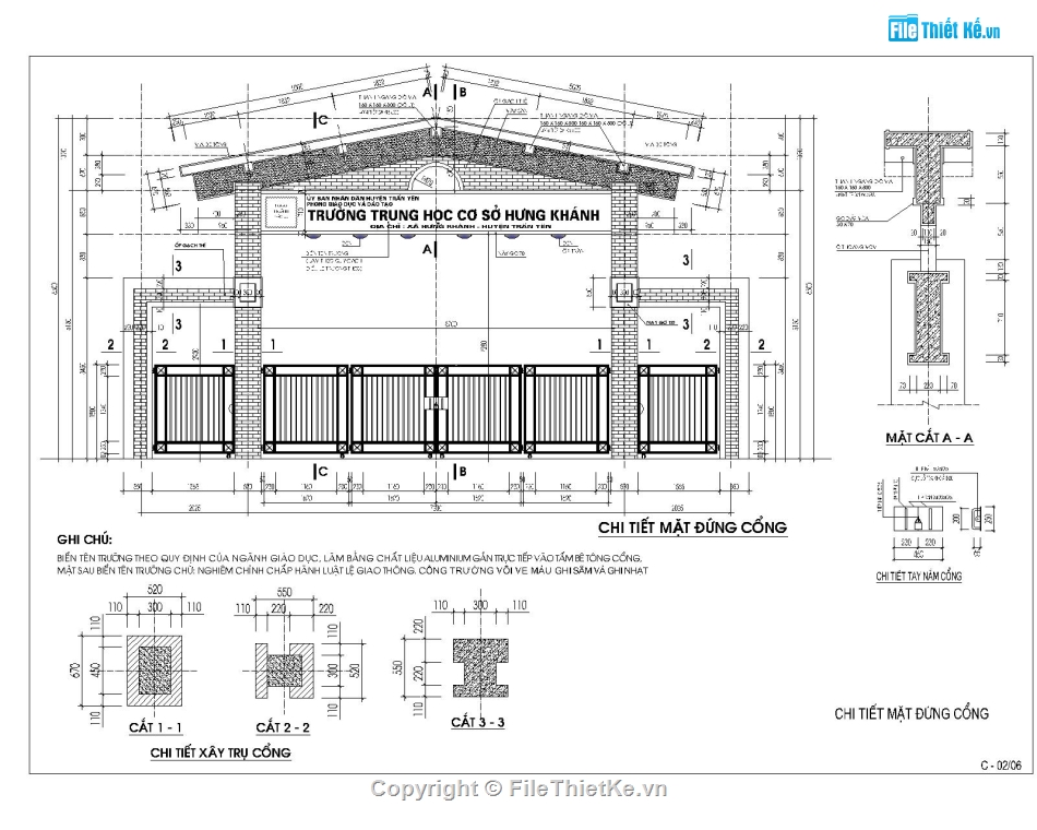 cổng trường học,bản vẽ cổng trường học,file cad cổng trường học