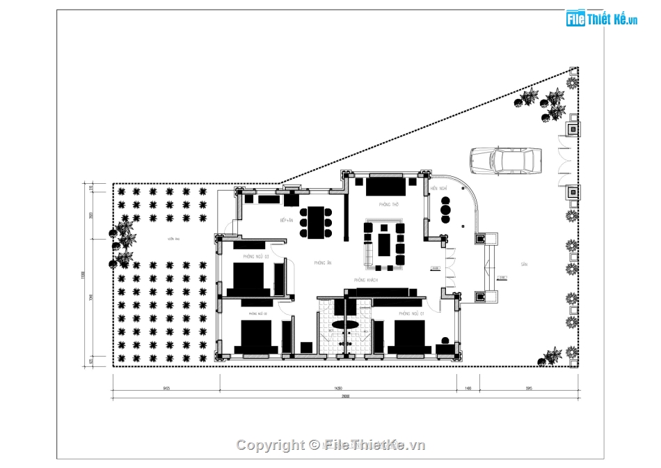 Biệt thự 1 tầng,file cad biệt thự 1 tầng,biệt thự 1 tầng 11.42x16.32m,autocad biệt thự 1 tầng,bản vẽ biệt thự 1 tầng