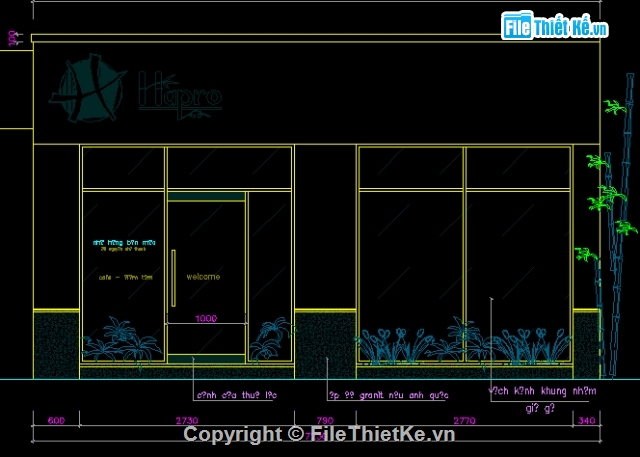 cad nội thất,kiến trúc và nội thất,cửa hàng kem Hapro 4 mùa,file cad kiến trúc,cửa hàng bán kem