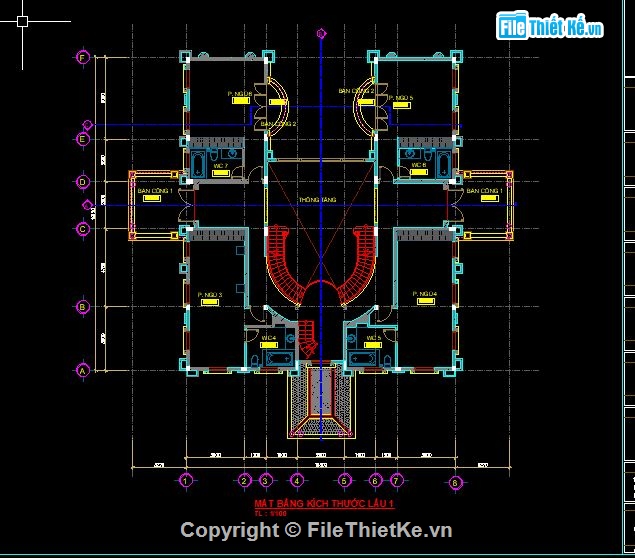 Mặt bằng biệt thự 4 tầng,file cad mặt bằng biệt thự,autocad mặt bằng biệt thự,mặt bằng biệt thự 4 tầng file cad