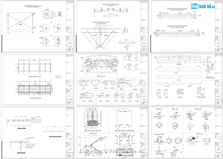 thiết kế nhà xưởng,Nhà xưởng 1 tầng,Nhà xưởng vượt nhịp 35m,Nhà xưởng khung thép 76x193m,File Autocad kết cấu nhà xưởng