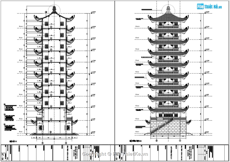 Tháp chùa 10 tầng,Bảo tháp 10 tầng,Thiết kế bảo tháp,file thiết kế tháp chùa,Bản vẽ tháp chùa đẹp