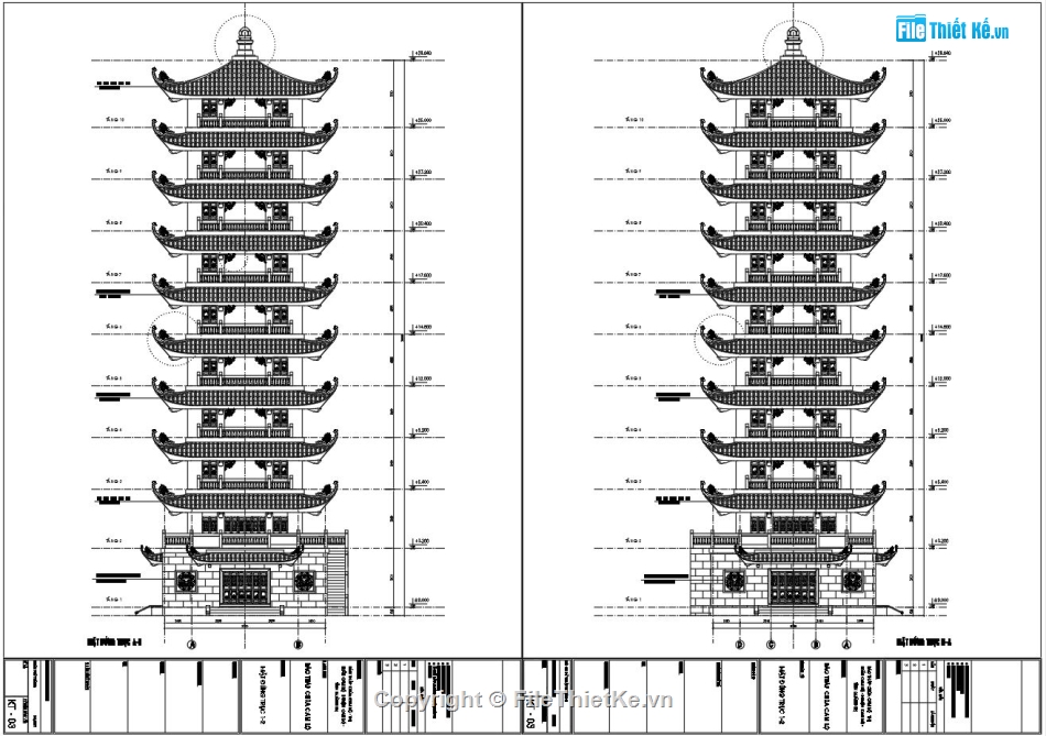 Tháp chùa 10 tầng,Bảo tháp 10 tầng,Thiết kế bảo tháp,file thiết kế tháp chùa,Bản vẽ tháp chùa đẹp