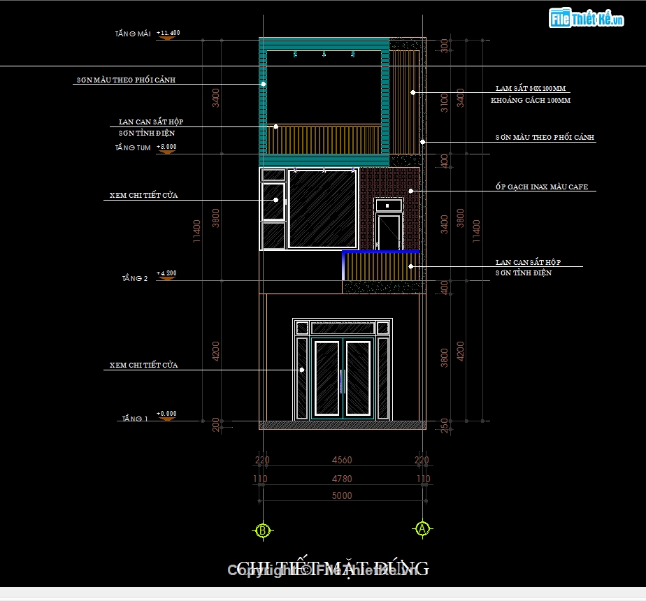 Nhà phố 3 tầng 5x17.5m,File cad nhà phố 3 tầng,Nhà phố 3 tầng file cad,file autocad nhà phố 3 tầng,bản vẽ nhà phố 3 tầng,Nhà phố 3 tầng autocad