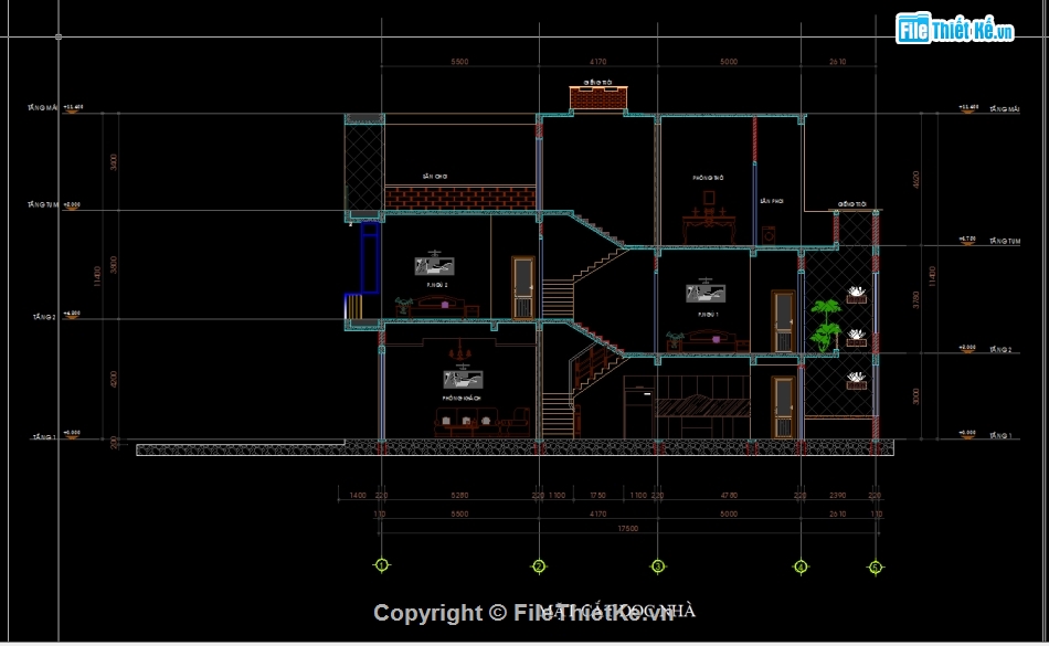 Nhà phố 3 tầng 5x17.5m,File cad nhà phố 3 tầng,Nhà phố 3 tầng file cad,file autocad nhà phố 3 tầng,bản vẽ nhà phố 3 tầng,Nhà phố 3 tầng autocad