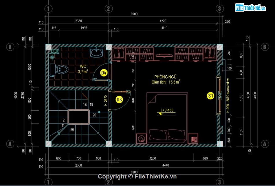 nhà phố 4 tầng hiện đại,Thiết kế nhà phố đẹp,File casd nhà phố đẹp,Kiến trúc nhà phố 4x6.9m,Thiết kế nhà 4.5 tầng hiện đại,Nhà phố 4.7m