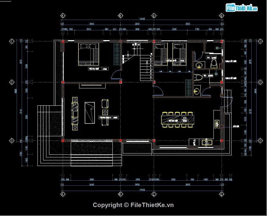 bản vẽ biệt thự 2 tầng,Biệt thự 2 tầng 8.9x14.1m,File cad biệt thự 2 tầng,File sketchup biệt thự 2 tầng,autocad biệt thự 2 tầng