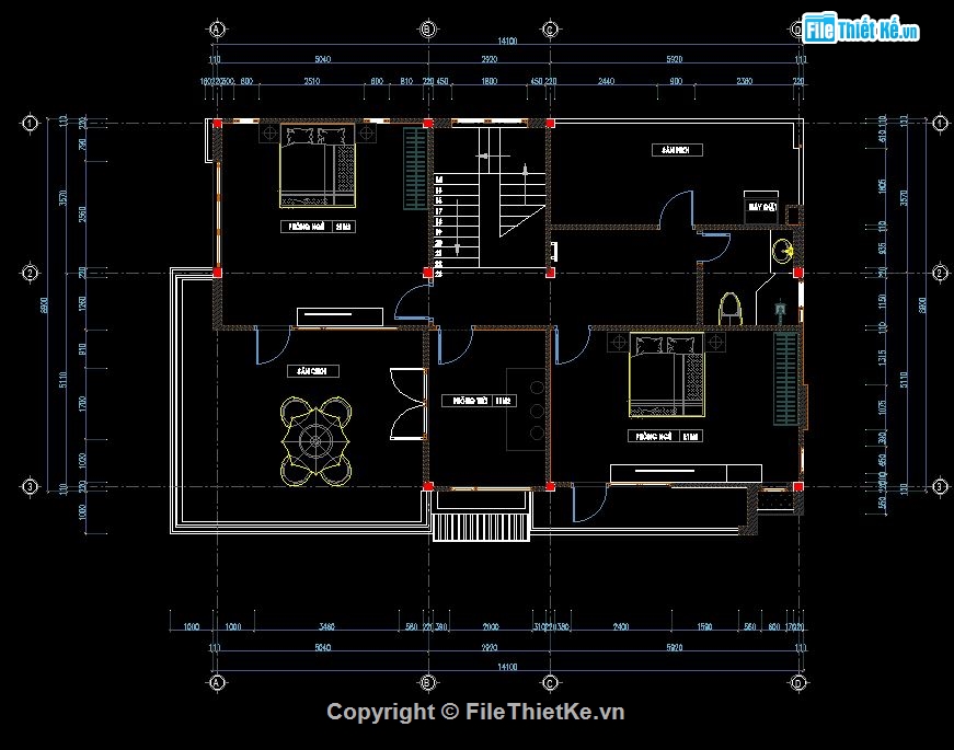 bản vẽ biệt thự 2 tầng,Biệt thự 2 tầng 8.9x14.1m,File cad biệt thự 2 tầng,File sketchup biệt thự 2 tầng,autocad biệt thự 2 tầng