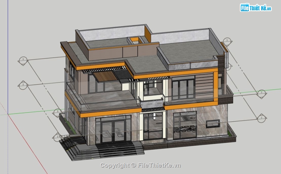bản vẽ biệt thự 2 tầng,Biệt thự 2 tầng 8.9x14.1m,File cad biệt thự 2 tầng,File sketchup biệt thự 2 tầng,autocad biệt thự 2 tầng