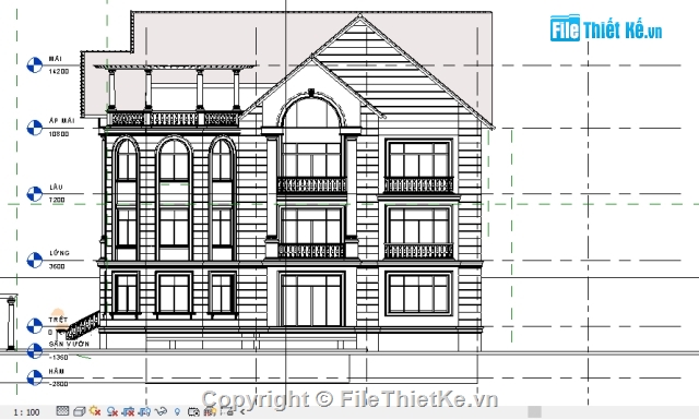 biệt thự 3 tầng,biệt thự đẹp,bản vẽ biệt thự,revit,revit artchitecture,mẫu biệt thự