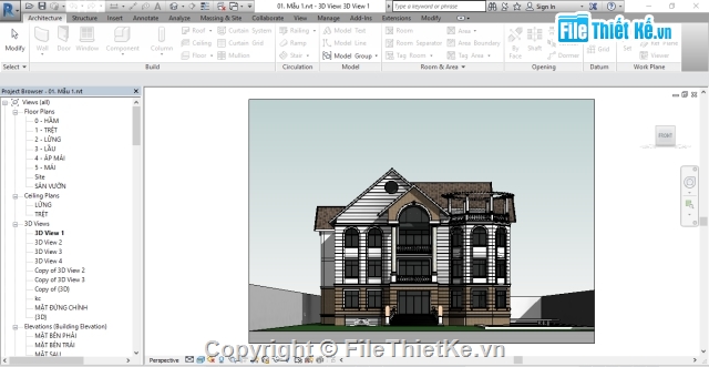 biệt thự 3 tầng,biệt thự đẹp,bản vẽ biệt thự,revit,revit artchitecture,mẫu biệt thự