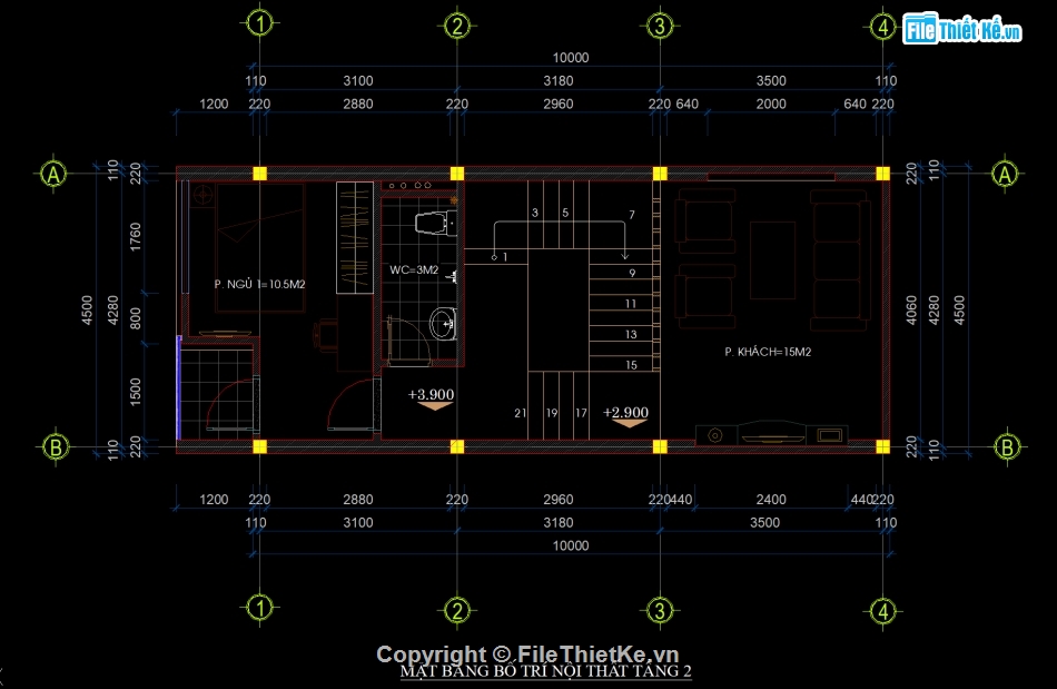 file cad nhà phố 4 tầng,bản vẽ nhà phố 4 tầng,thiết kế nhà phố 4 tầng,hồ sơ thiết kế nhà phố 4 tầng,Nhà phố 4 tầng 4.5x10m,File cad nhà phố 4 tầng