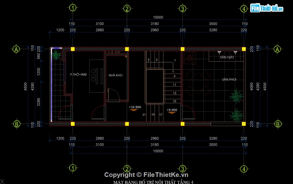 file cad nhà phố 4 tầng,bản vẽ nhà phố 4 tầng,thiết kế nhà phố 4 tầng,hồ sơ thiết kế nhà phố 4 tầng,Nhà phố 4 tầng 4.5x10m,File cad nhà phố 4 tầng