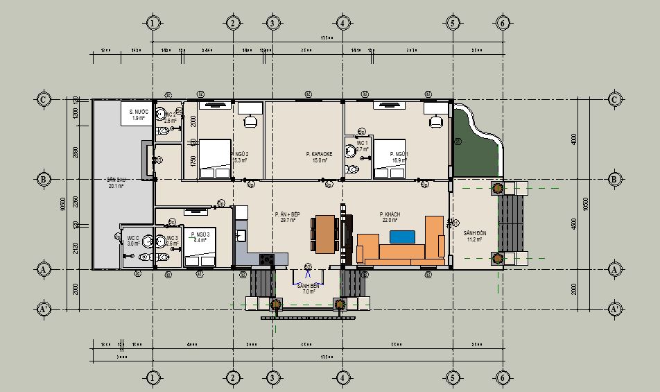 biệt thự đẹp 2,biệt thự đẹp revit,kiến trúc đẹp,bản vẽ kiến trúc,bản vẽ revit 8.5x17.5m,revit biệt thự 1 tầng