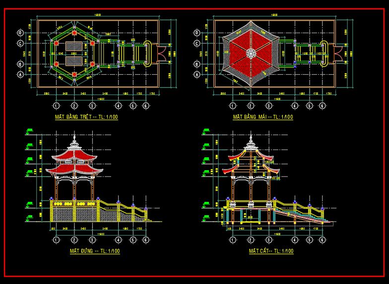 bản vẽ kết cấu nhà mồ,kiến trúc nhà mồ lục giác đẹp,nhà chòi lục giác,bản vẽ chòi lục giác,Mẫu nhà chòi lục giác