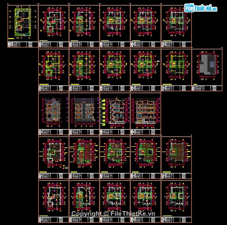 Thiết kế biệt thự 4 tầng,Thiết kế biệt thự mái thái,Bản vẽ biệt thự có tầng hầm,File thiết kế biệt thự mái thái,Biệt thự tân cổ điển mái thái