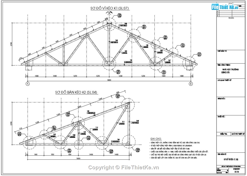 Ủy ban nhân dân xã 12x27m,file autocad UBND,Ủy ban nhân dân 12x27m,file cad UBND xã,kết cấu vì kèo thép góc 9m,kết câu vì kèo tam giác 9m