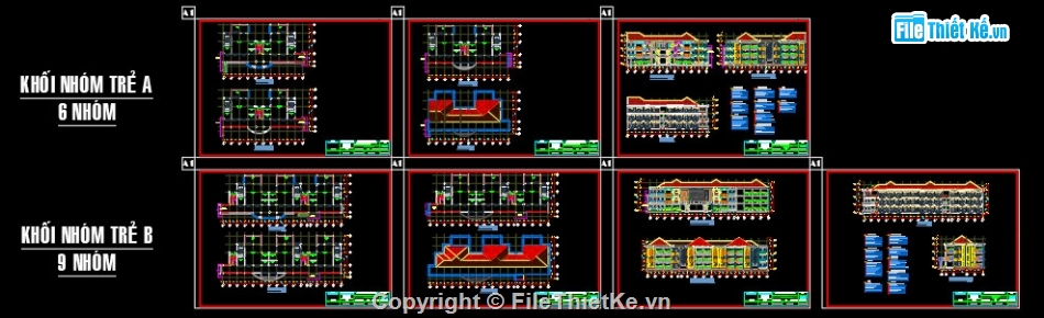 thiết kế trường mầm non,file thiết kế trường mầm non,trường mầm non 14 nhóm lớp,bãn vẽ trường mầm non
