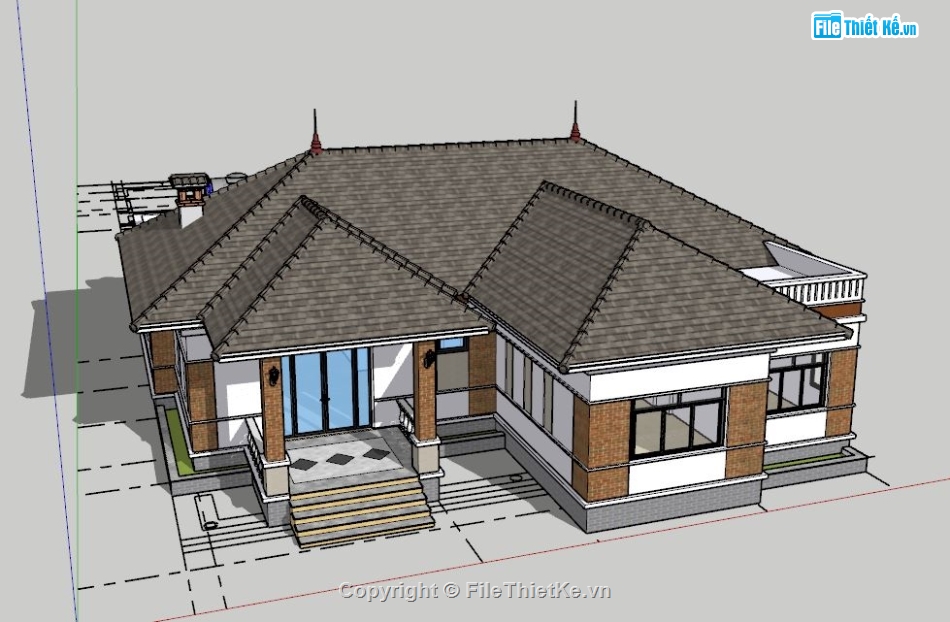 File su biệt thự 1 tầng,Sketchup biệt thự 1 tầng,biệt thự 1 tầng file sketchup,model su biệt thự 1 tầng,thiết kế sketchup biệt thự