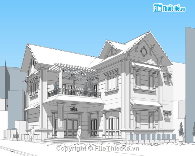 Nhà 2 tầng,phối cảnh biệt thự 2 tầng,File sketchup biệt thự 2 tầng,biệt thự đẹp 2 tầng,biệt thự 2 tầng 15.2x8.1