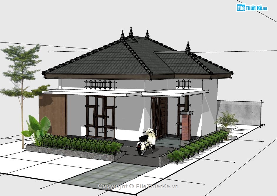 model biệt thự,biệt thự 1 tầng su,file sketchup biệt thự 1 tầng,mẫu biệt thự 1 tầng