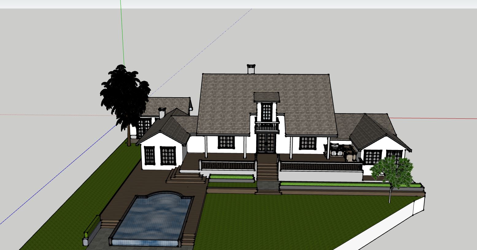 biệt thự 1 tầng,biệt thự sketchup,biệt thự đẹp 1 tầng,model su biệt thự 1 tầng