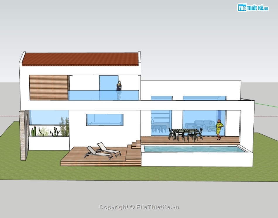 biệt thự 2 tầng,su biệt thự,sketchup biệt thự