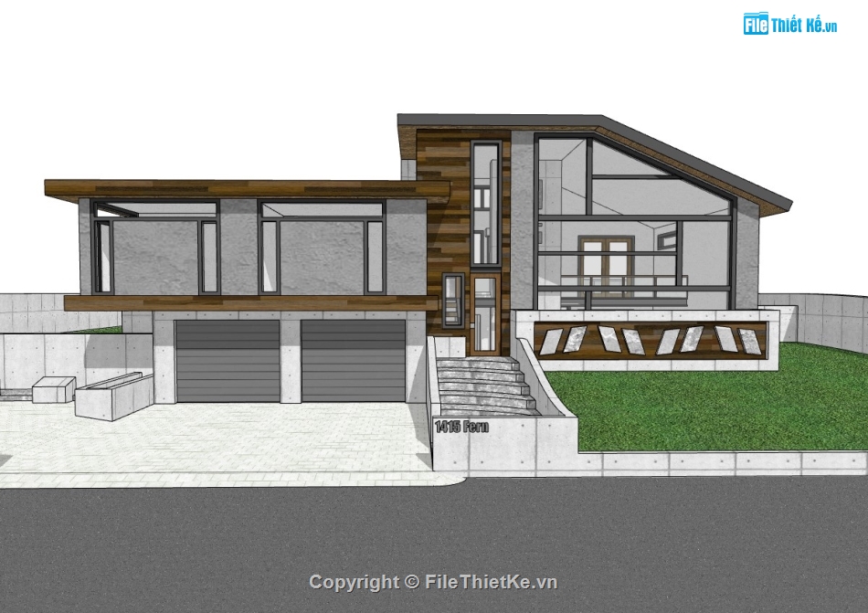 biệt thự 2 tầng,su biệt thự 2 tầng,sketchup biệt thự 2 tầng