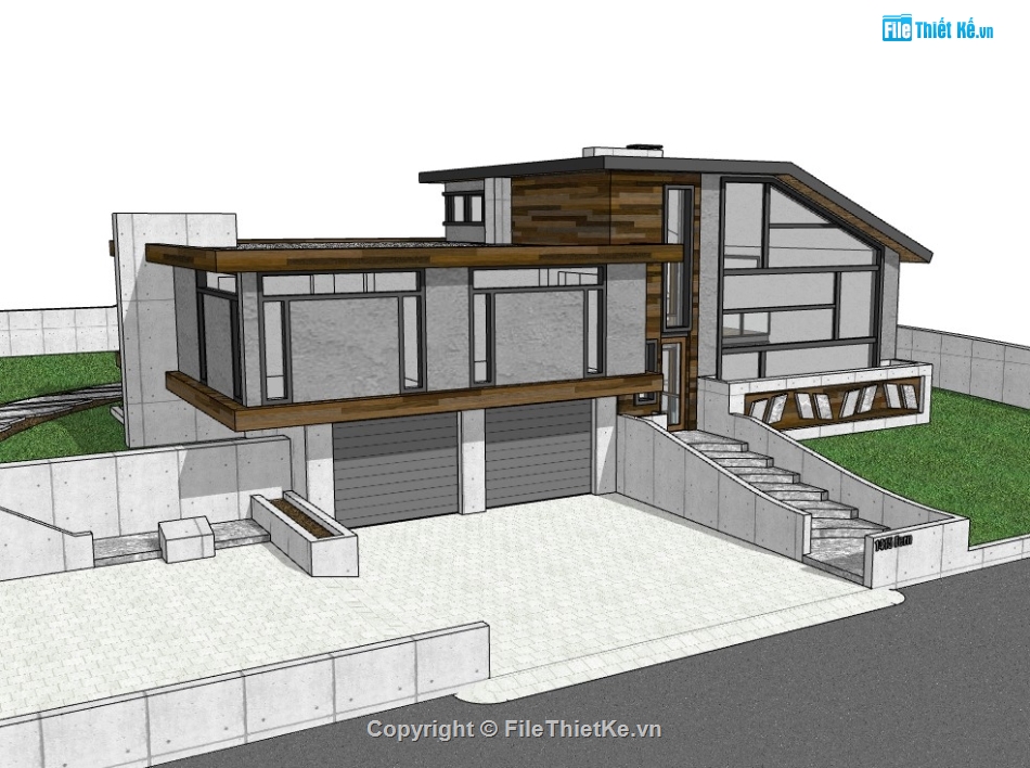 biệt thự 2 tầng,su biệt thự 2 tầng,sketchup biệt thự 2 tầng