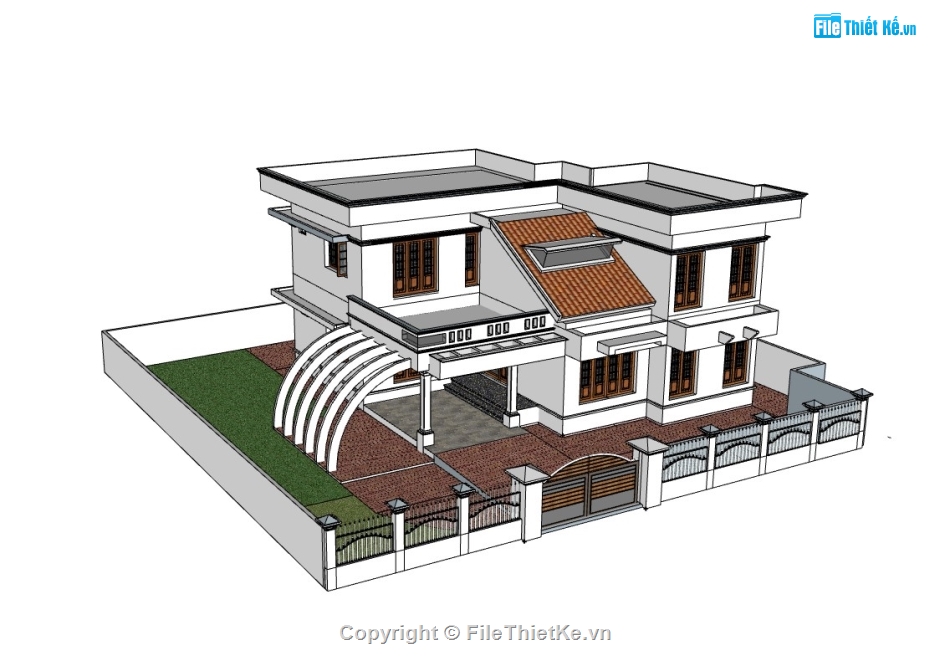 biệt thự 2 tầng,su biệt thự,sketchup biệt thự 2 tầng