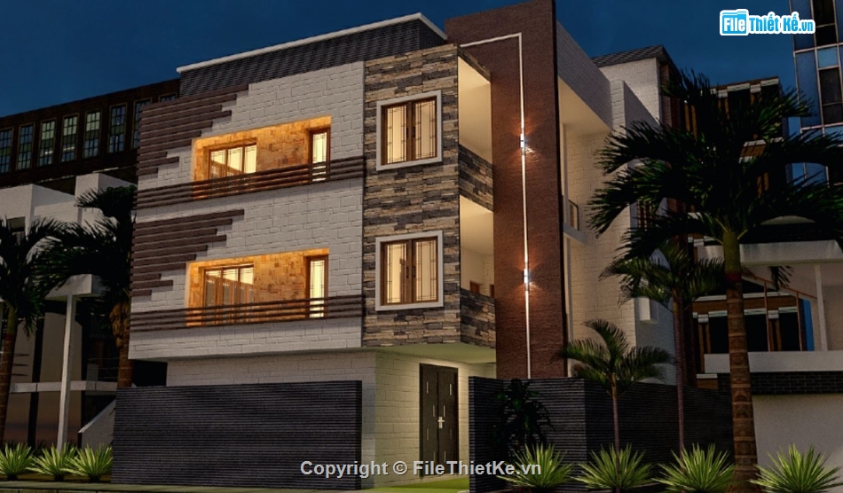 sketchup biệt thự 3 tầng,biệt thự 3 tầng,file biệt thự hiện đại